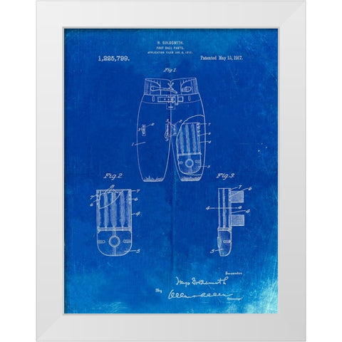 PP828-Faded Blueprint Football Pants Patent Print White Modern Wood Framed Art Print by Borders, Cole