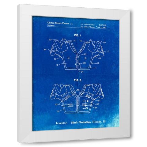 PP829-Faded Blueprint Football Shoulder Pads Patent White Modern Wood Framed Art Print by Borders, Cole