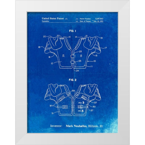 PP829-Faded Blueprint Football Shoulder Pads Patent White Modern Wood Framed Art Print by Borders, Cole
