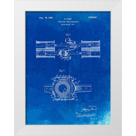 PP837-Faded Blueprint Ford Crank and Pitman White Modern Wood Framed Art Print by Borders, Cole