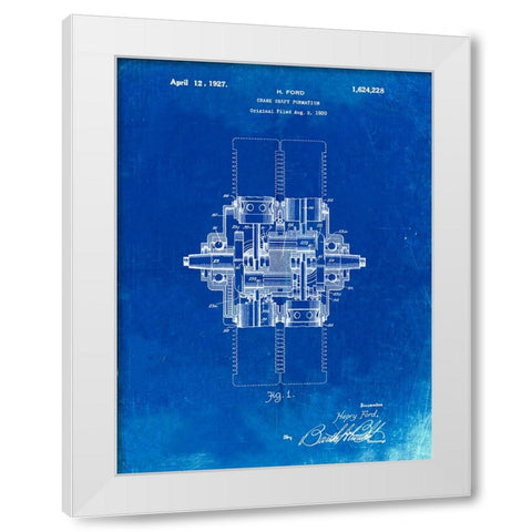 PP838-Faded Blueprint Ford Crank Shaft 1920 Patent Poster White Modern Wood Framed Art Print by Borders, Cole