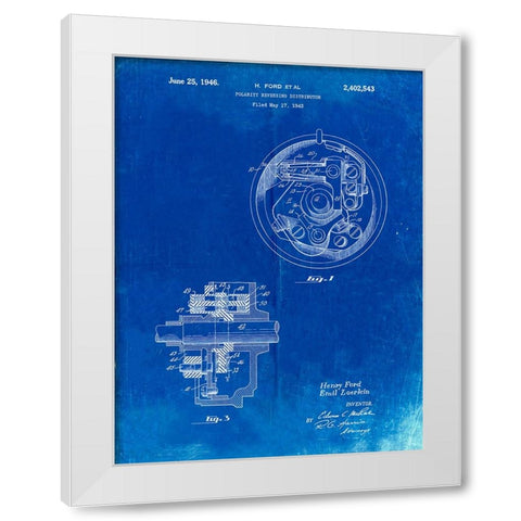 PP839-Faded Blueprint Ford Distributor 1946 Patent Poster White Modern Wood Framed Art Print by Borders, Cole