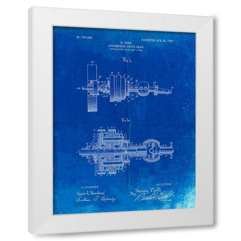 PP840-Faded Blueprint Ford Drive Gear Patent Art White Modern Wood Framed Art Print by Borders, Cole