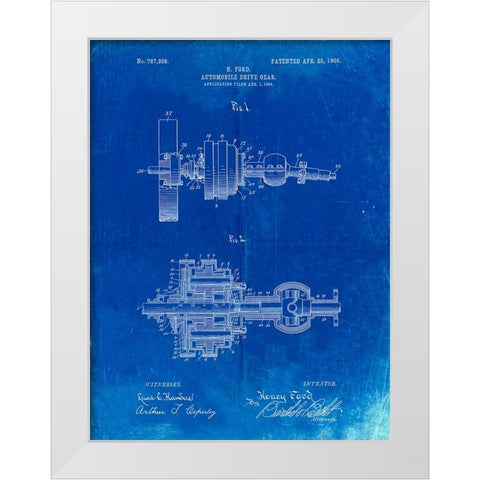 PP840-Faded Blueprint Ford Drive Gear Patent Art White Modern Wood Framed Art Print by Borders, Cole
