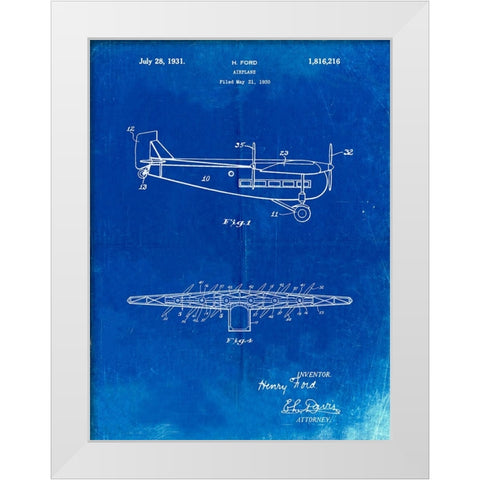 PP849-Faded Blueprint Ford Tri-Motor Airplane "The Tin Goose" Patent Poster White Modern Wood Framed Art Print by Borders, Cole