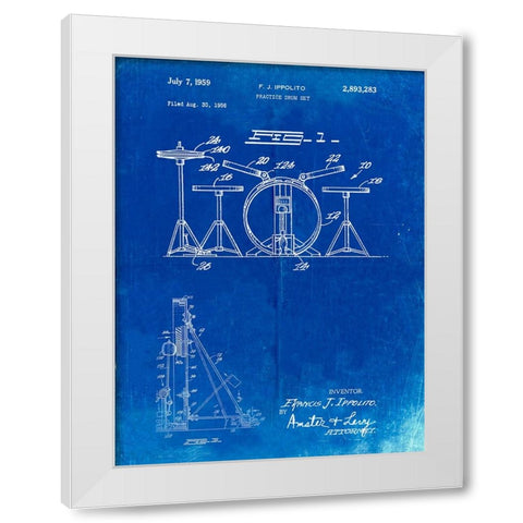 PP852-Faded Blueprint Frank Ippolito Practice Drum Set Patent Poster White Modern Wood Framed Art Print by Borders, Cole