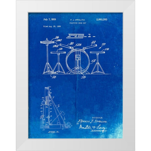 PP852-Faded Blueprint Frank Ippolito Practice Drum Set Patent Poster White Modern Wood Framed Art Print by Borders, Cole