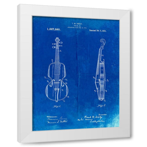 PP853-Faded Blueprint Frank M. Ashley Violin Patent Poster White Modern Wood Framed Art Print by Borders, Cole