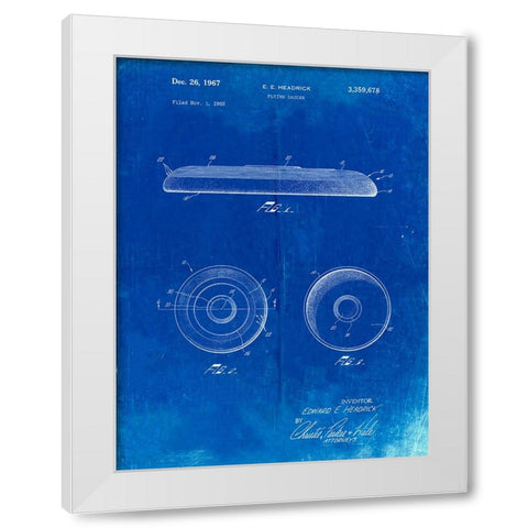 PP854-Faded Blueprint Frisbee Patent Poster White Modern Wood Framed Art Print by Borders, Cole