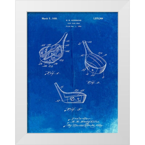 PP858-Faded Blueprint Golf Fairway Club Head Patent Poster White Modern Wood Framed Art Print by Borders, Cole