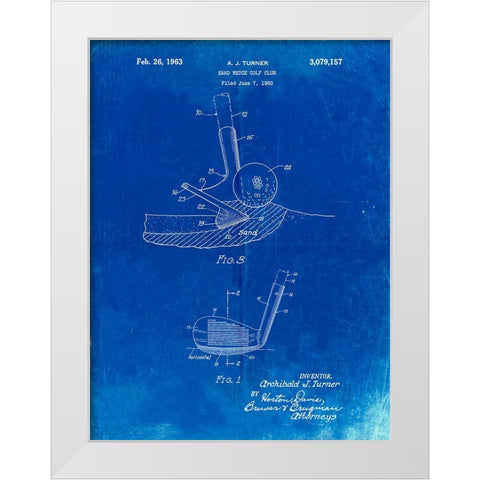 PP859-Faded Blueprint Golf Sand Wedge Patent Poster White Modern Wood Framed Art Print by Borders, Cole