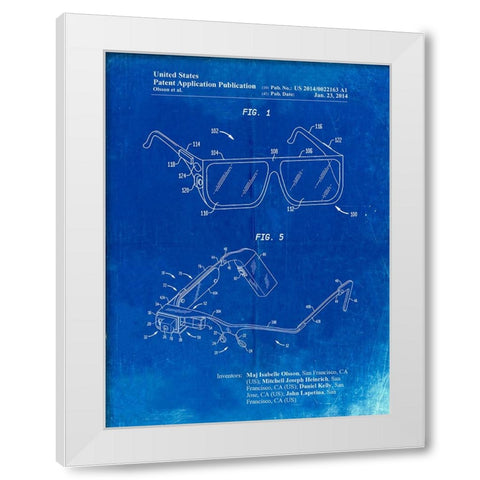 PP861-Faded Blueprint Google Glass Patent Poster White Modern Wood Framed Art Print by Borders, Cole