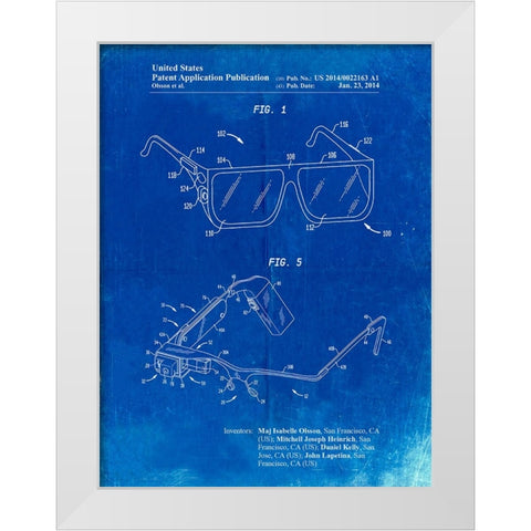 PP861-Faded Blueprint Google Glass Patent Poster White Modern Wood Framed Art Print by Borders, Cole