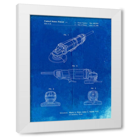 PP863-Faded Blueprint Grinder Poster, Grinder Patent White Modern Wood Framed Art Print by Borders, Cole
