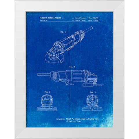 PP863-Faded Blueprint Grinder Poster, Grinder Patent White Modern Wood Framed Art Print by Borders, Cole