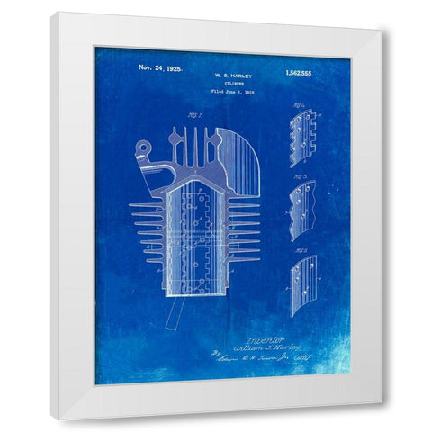 PP869-Faded Blueprint Harley Davidson Cylinder 1919 Patent Poster White Modern Wood Framed Art Print by Borders, Cole