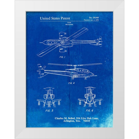 PP876-Faded Blueprint Helicopter Patent Print White Modern Wood Framed Art Print by Borders, Cole