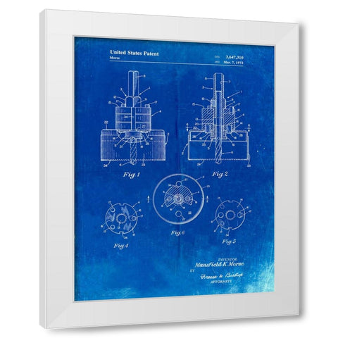 PP880-Faded Blueprint Hole Saw Patent Poster White Modern Wood Framed Art Print by Borders, Cole