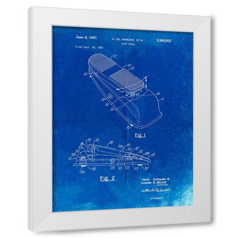 PP883-Faded Blueprint Horace N Rowe Wah Pedal Patent Poster White Modern Wood Framed Art Print by Borders, Cole