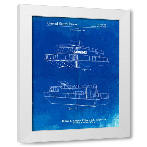 PP884-Faded Blueprint Houseboat Patent Poster White Modern Wood Framed Art Print by Borders, Cole