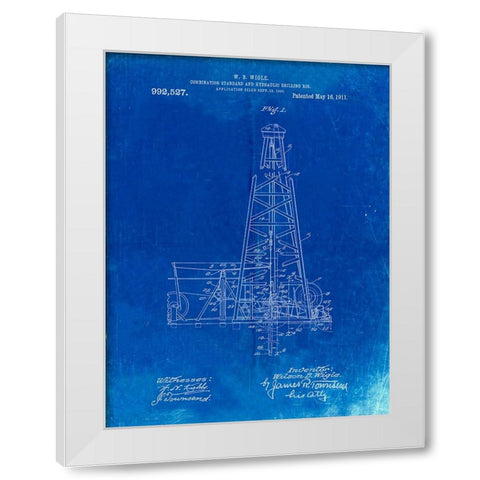 PP886-Faded Blueprint Hydraulic Drilling Rig Patent Poster White Modern Wood Framed Art Print by Borders, Cole