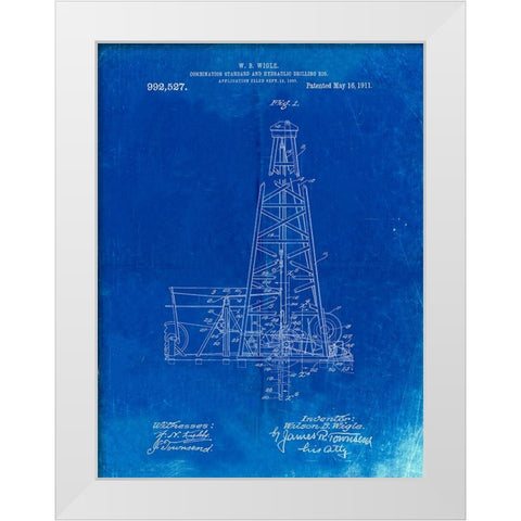 PP886-Faded Blueprint Hydraulic Drilling Rig Patent Poster White Modern Wood Framed Art Print by Borders, Cole