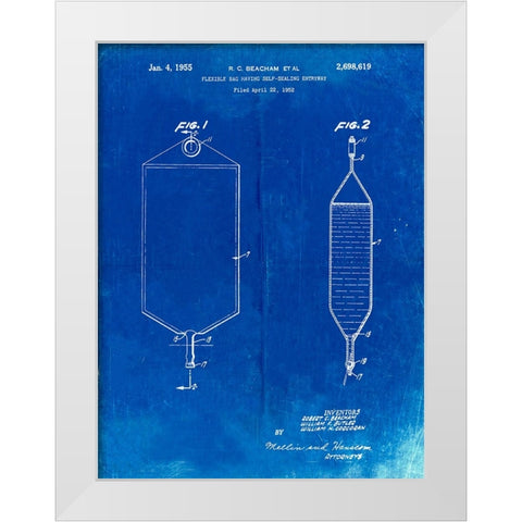 PP887-Faded Blueprint I.V. Bag Patent Poster White Modern Wood Framed Art Print by Borders, Cole