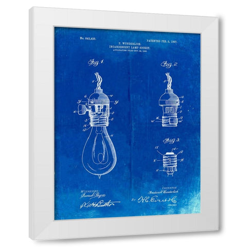 PP890-Faded Blueprint Incandescent Lamp Socket Patent Poster White Modern Wood Framed Art Print by Borders, Cole