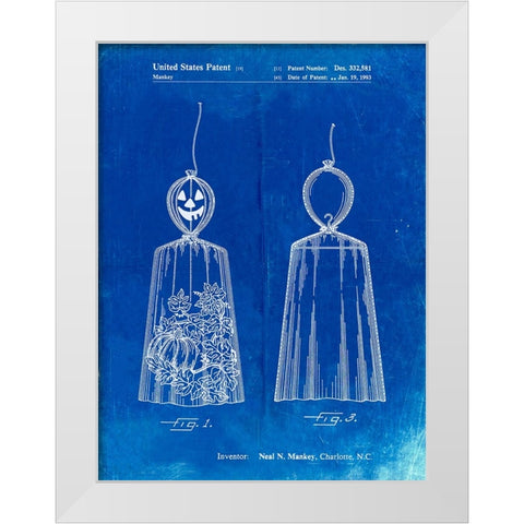 PP895-Faded Blueprint Jack OLantern Patent Poster White Modern Wood Framed Art Print by Borders, Cole