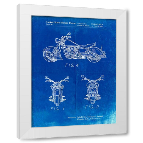 PP901-Faded Blueprint Kawasaki Motorcycle Patent Poster White Modern Wood Framed Art Print by Borders, Cole
