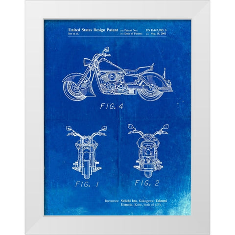 PP901-Faded Blueprint Kawasaki Motorcycle Patent Poster White Modern Wood Framed Art Print by Borders, Cole