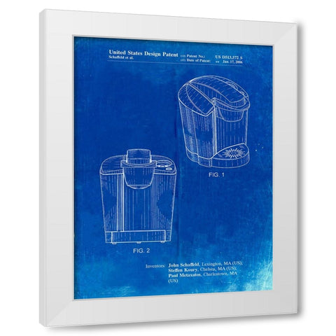 PP905-Faded Blueprint Keurig Coffee Brewer Patent Poster White Modern Wood Framed Art Print by Borders, Cole