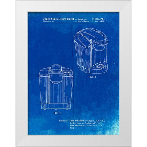 PP905-Faded Blueprint Keurig Coffee Brewer Patent Poster White Modern Wood Framed Art Print by Borders, Cole