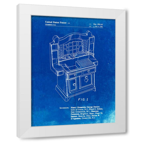 PP909-Faded Blueprint Kids Kitchen Poster White Modern Wood Framed Art Print by Borders, Cole