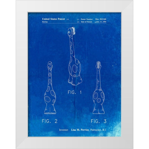 PP910-Faded Blueprint Kids Toothbrush Poster White Modern Wood Framed Art Print by Borders, Cole
