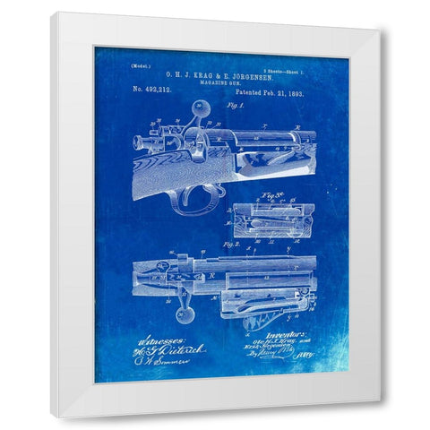 PP913-Faded Blueprint Krag JÃƒrgensen Repeating Rifle Patent Print White Modern Wood Framed Art Print by Borders, Cole
