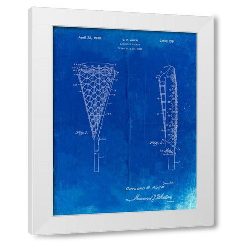 PP914-Faded Blueprint Lacrosse Stick 1935 Paten Poster White Modern Wood Framed Art Print by Borders, Cole