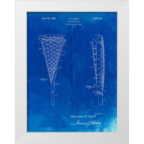 PP914-Faded Blueprint Lacrosse Stick 1935 Paten Poster White Modern Wood Framed Art Print by Borders, Cole