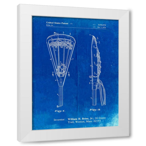 PP915-Faded Blueprint Lacrosse Stick 1936 Patent Poster White Modern Wood Framed Art Print by Borders, Cole