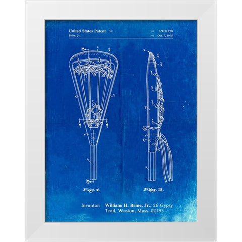 PP915-Faded Blueprint Lacrosse Stick 1936 Patent Poster White Modern Wood Framed Art Print by Borders, Cole