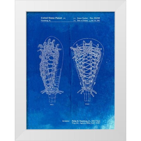 PP916-Faded Blueprint Lacrosse Stick Patent Poster White Modern Wood Framed Art Print by Borders, Cole