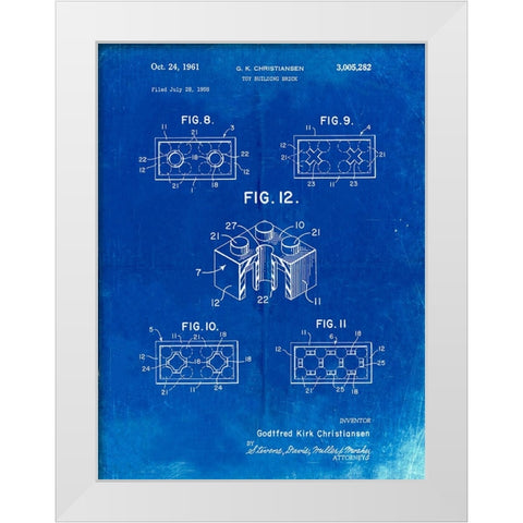 PP919-Faded Blueprint Lego Building Brick Patent Poster White Modern Wood Framed Art Print by Borders, Cole