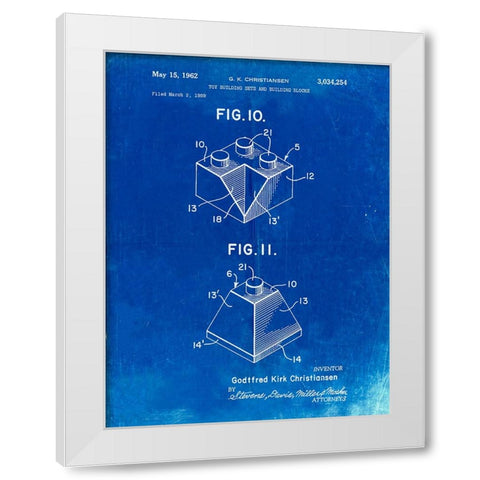 PP920-Faded Blueprint Lego Building Kit Blocks Patent Poster White Modern Wood Framed Art Print by Borders, Cole