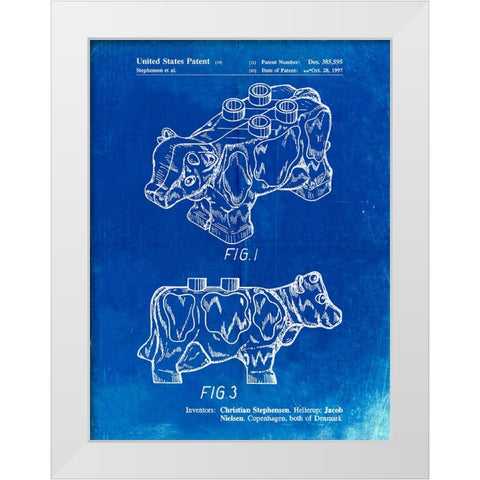 PP921-Faded Blueprint Lego Cow Patent Poster White Modern Wood Framed Art Print by Borders, Cole