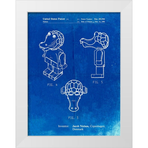 PP922-Faded Blueprint Lego Crocodile Patent Poster White Modern Wood Framed Art Print by Borders, Cole