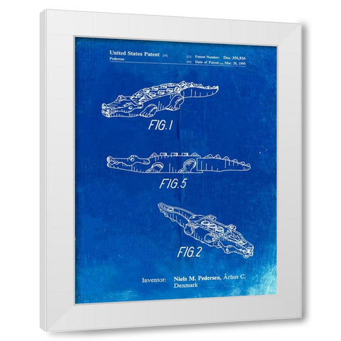 PP923-Faded Blueprint Lego Crocodile Poster White Modern Wood Framed Art Print by Borders, Cole