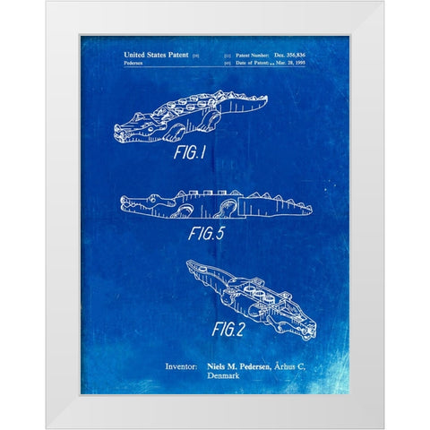 PP923-Faded Blueprint Lego Crocodile Poster White Modern Wood Framed Art Print by Borders, Cole