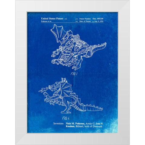 PP925-Faded Blueprint Lego Dragon Patent Poster White Modern Wood Framed Art Print by Borders, Cole