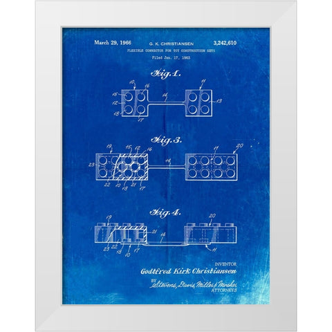 PP926-Faded Blueprint Lego Flexible Connector Patent Poster White Modern Wood Framed Art Print by Borders, Cole