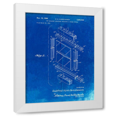 PP927-Faded Blueprint Lego Framed Window Building Kit Patent Poster White Modern Wood Framed Art Print by Borders, Cole